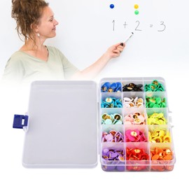 Tachuelas para Tablero de Corcho, 1 Caja de Tachuelas 15 Colores Pintura de Cabeza Plana Recubierta de Goma Tachuelas Decorativas, Chinchetas con Caja Transparente para Carteles, Mapas de Marcado