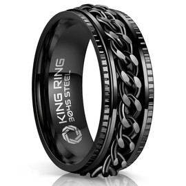 King Ring 8mm Super Spinner Ring – Premium Stainless Steel Fidget Ring for Men & Women K06 – Black 10