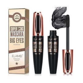 2 Pack Mascara Black Volume and Length, Natural Waterproof Smudge-Proof 4D Silk Fiber Lash Mascara Long-Lasting, Adds Length, Depth & Glamour Effortlessly