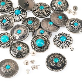 KISSITTY 18 Set Alloy Decoration Rivets Studs Faux Turquoise Rivets Leather Decorative Conchos Vintage Western Style Conchos Metal Rapid Rivet Metal Screw Back Button for DIY Shoes Bag Belt Garment
