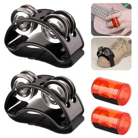 Rigych 2 pcs Rhythm Finger Shaker & 2 pcs Foot Tambourine with Elastic Strap, Percussion Musical Instrument Set for Ukulele Guitar Drum Mandolin Banjo Playing
