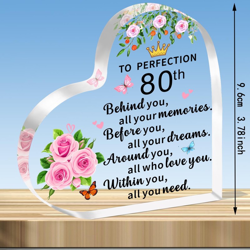 JMIMO 80th Birthday Gifts for Women Inspirational 80th Transparent Heart