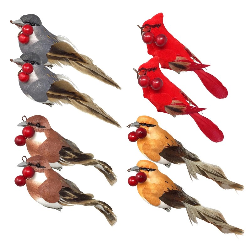 Banberry Designs Feathered Song Bird Clip-On Ornaments - Assorted Styles