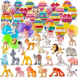 24pcs Prefilled Easter Egg with Mini Animal Toy ide  for Hunt Basket Filler Filled Bulk Goody Bag Stuffers Filling Treats Party Favor Supplies Kid