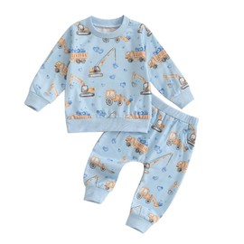 Toddler Baby Boy Valentines Day Outfit Truck Heart Print Sweatshirt Top Pants Set Sweatsuit 2Pcs Valentines Clothes (US, Age, 18 Months, 24 Months, Blue)
