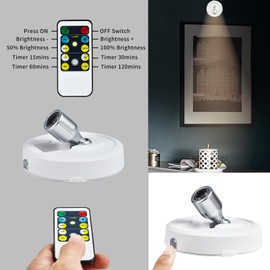 HOFUY Wireless Spot Light, Battery Operated Picture Lights Mini Accent Lights Indoor with Remote, Dimmable LED Spotlight Stick on Anywhere Rotatable Wall Light for Paintings Artwork (2 Pack)