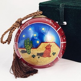 Cactus & Dog Fairyland L Red- Inside Painted Glass Ornament for Home or Office Perfect for Thanksgiving, Christmas, Holidays