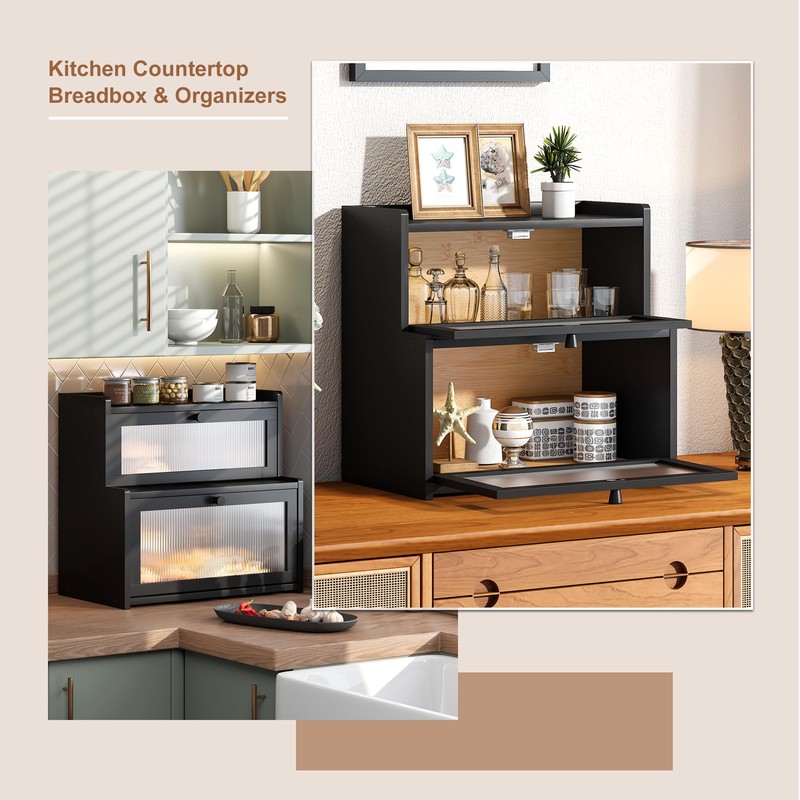 FILWH Bread Box for Kitchen Countertop Double Layer Large Corner
