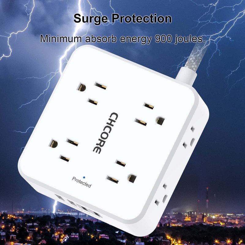 Surge Protector Power Strip - CHCORE 15Ft Braided Extension Cord