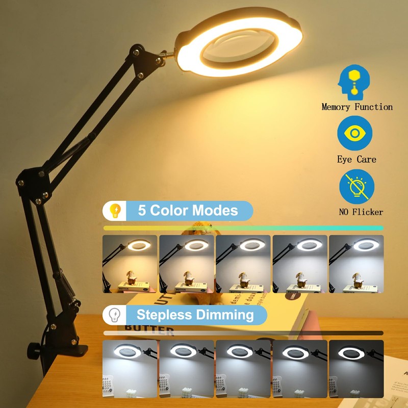 Upgrade 12X Magnifying Glass with Light and Stand, Real Glass