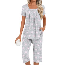 LONGYUAN Pajamas for Women Set Summer Short Sleeve Loungewear Soft Lounge Sets X-Large