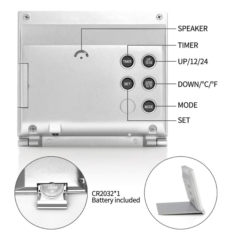 Betus Digital Travel Alarm Clock with Backlight - Foldable Calendar