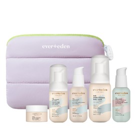 Evereden Kids Travel Set: Clean & Vegan 5-Piece Skin Care Set for Kids | Multi-Vitamin Skin Care Set w/t Body Wash, Lotion, Face Wash, Cream, Shampoo & Conditioner in a Puffy bag | TSA-approved