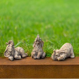 Garden Mile 3pc African Elephants Garden Ornaments Outdoor - Hand Painted Weatherproof Resin Statue and Sculpture for Pond, Patio, Garden, Living Room, Bedroom, Shelf Decoration, Indoor and Outdoor