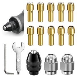 STCRERAG 15 Pcs Drill Chuck Collet Set, 0.8-3.2mm Brass Collet Set Collet Nut Kit with Replacement 4485 Brass Collet Metal Nut Compatible with Dremel 4486 Part Rotary Tools 3000 4000 7700 8200