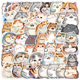 Pack of 50 Cute Thick Cat Stickers for Water Bottles, Skateboard, Luggage, Computer, Scrapbook Stickers, Laptop Stickers for Children and Teenagers