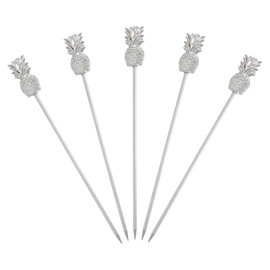 sourcing map 5 Pcs Stainless Steel Cocktail Picks, 4.2 Inch Martini Picks Fruit Sticks Metal Skewers Reusable for Drinks Olives Appetizers Fruit Decorative, Silver (Pineapple)