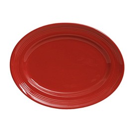 Tuxton China CQH-136 Platter, 13-3/4" x 10-1/2", oval, wide rim, microwave & dishwasher safe, oven proof, fully vitrified, lead-free, ceramic, Concentrix, Cayenne, Case of 6