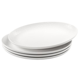 jinsongdafa Ceramic Serving Platters Set of 4, White 10 Inch Oval Relief Platters, Entertaining Modern Kitchen Dishes, for Dinner, Fruit, Salad, Pasta - Microwave, Oven & Dishwasher Safe