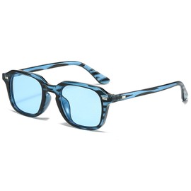 RUNHUIS Retro Square Sunglasses, Vintage Rectangle Sunglasses for Men and Women, Classic Fashion Glasses, Blue printed/blue