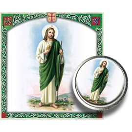 Saint Jude Color Image Silver Tone Coin in Clear Folder with Blessed Prayer