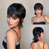 Msviki Black Short Mullet Pixie Cut Wigs Human Hair 80