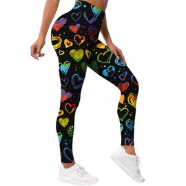HIVICHI Printed Heart Leggings for Women Rainbow Crazy Pattern High Waisted Workout Yoga Pants, X-Large, WLG-030941