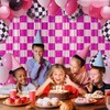 Pink Race Car Foil Fringe Curtains Backdrop Birthday Party Decorations,