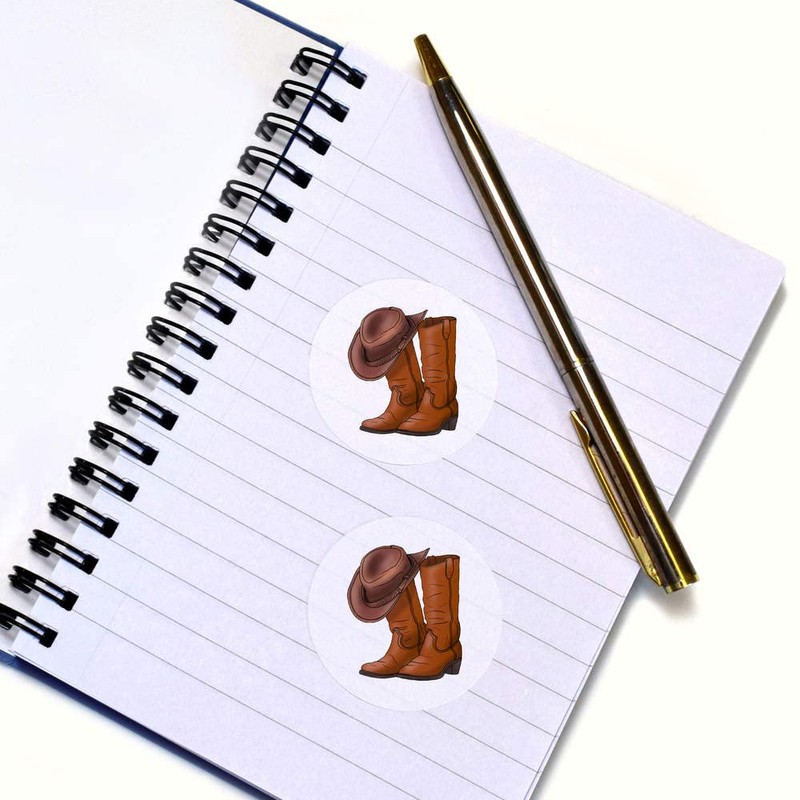 24 x 40mm Round 'Cowboy Boots & Hat' Stickers (SK00054572)