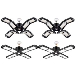 4 Pack LED Garage Light, Super Bright Screw in E26/E27 Ceiling Shop Work Lamp, 200W 20000 Lumen Deformable Basement Bulb Fixture with 8 Adjustable Panels