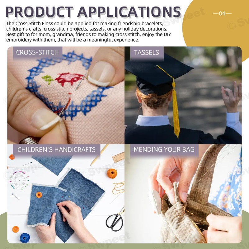 Swpeet 156Pcs Floss Mixed Color Bobbins and Embroidery Floss Kit,