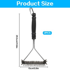 Pack of 2 Grill Brush for Grill Grate Brush, Grill Brush, 30 cm Stainless Steel Grill Cleaning Brush, Triangular 360° Grill Wire Brush, Grill Accessories for Charcoal Grill, Kettle Grill, Grill Grate