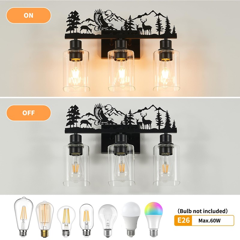 MLGB Rustic Farmhouse Bathroom Vanity Light, 3-Light Deer & Forest