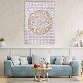 THE ART BOX Hippie Mandala Wall Hangings Small Tapestry Gold and White - Indian Cotton Beach Throw Blanket, Bohemian Decor Tapestrys - Bedroom Aesthetic Tapestries - 40x30 inch