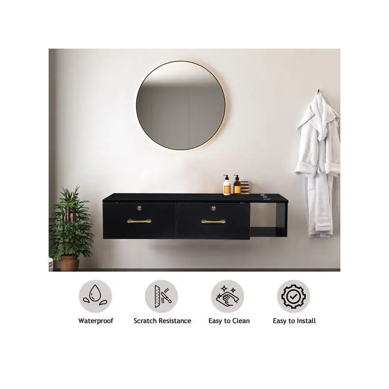 Salon Cabinet Black 15 Cm Particleboard With Hemp Surface Two
