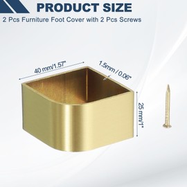 sourcing map 2 Pcs Brass Furniture Foot Cover, 1.46 x 1.57 x 1 Inch U-shaped Furniture Pads Leg Cover Gold Table Foot Cap Floor Protector for Chair, Table, Sofa, Bed