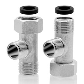 PWGHWG 2 Piece Angle Valve 3/8, 9/16 T Piece Toilet Connection Set, 3-Way Connection Valve Diverter Valve, Water Connection T-Piece Distributor, 180° Rotation, Nickel-Plated Flush Valve for Home