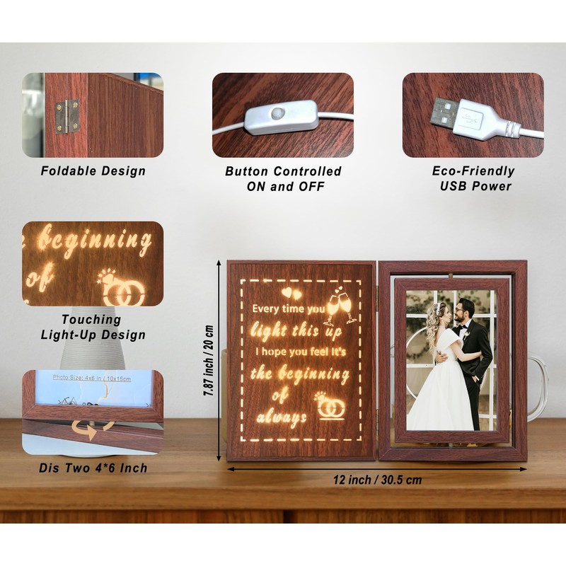 Engagement Gift Light Up Rotating 4x6 Picture Frame - Wedding