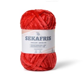 Fuzzy Chunky Chenille Yarn for Crocheting，Soft Plush Yarn for Hand Knitting，Bulky 100 g（49.2 yd） Baby Blanket Yarn for Crocheting Amigurumi Yarn，Crochet Fluffy Velvet Yarn (Red)