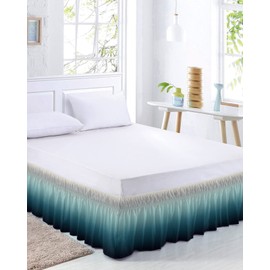 Gradient Turquoise Bed Skirt Queen Size 16 Inch Drop,Adjustable & Elastic Wrap Around Bed Skirts Pleated Luxury Dust Ruffles for Twin Full Queen Cal King Base Bed,Modern Abstract Grey Stripes