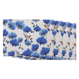 Moslion Placemats Blue Orchid Flower Hummingbird Singing Bird Animal Colorful Art Fashion Table Placemats for Dinning Table Washable Cotton Linen 12x18 Inch, Set of 4…