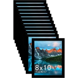 Picrit 8x10 Picture Frame Set of 12, Display 5x7 with Mat or 8x10 Without Mat, Photo Frames for Wall Mounting or Table Top Display, Black.