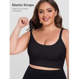 Angelhood Women's Wirefree Minimizer Nursing Sports Bra - Full Coverage Unpadded Large Bust Light Support, Black(L)