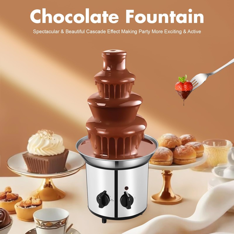 CUBELLIN Electric Chocolate Fondue Fountain Machine 4-Tier Chocolate Waterfall Fountain