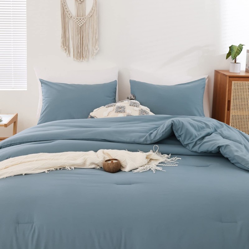 ROSGONIA California King Comforter Set Dusty Blue, 3pcs (1 Boho