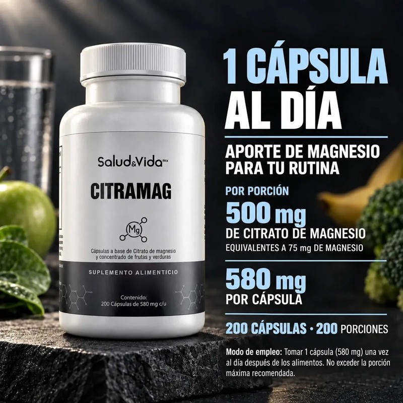 Citrato de Magnesio 200 Cápsulas de 500 mg Citramag SaludVida