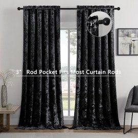 SNITIE Black Crushed Velvet Curtains with Rod Pocket Luxurious Thermal Insulation Soundproofing and Light Filtering Window Treatments for Living Room Bedroom Office, 2 Panels Set 52" W x 84" L