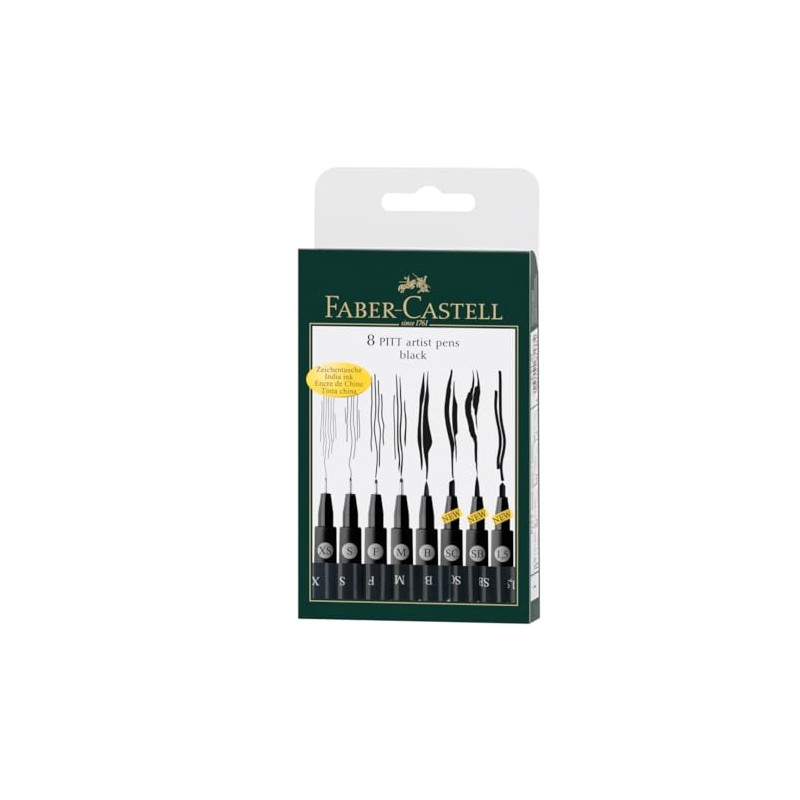 Faber-Castell PITT Artist Pen - Felt-Tip Pens (Black, 8 Pieces)