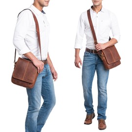STILORD 'Matt' Small Mens Bag Leather Shoulder Messenger Handbag Vintage Man Purse Leather Cross Body-Bag for 9.7' Tablets Satchel Genuine Leather, Colour:Cognac-Brown