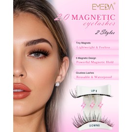 Magnetic Eyelashes Natural Look Lashes - 2 Pairs Reusable Double Sided Magnetic Eyelashes with Applicator and Mirror, Easy to Wear and Remove Waterproof No Glue Needed Strip Lashes by EMEDA (#02)
